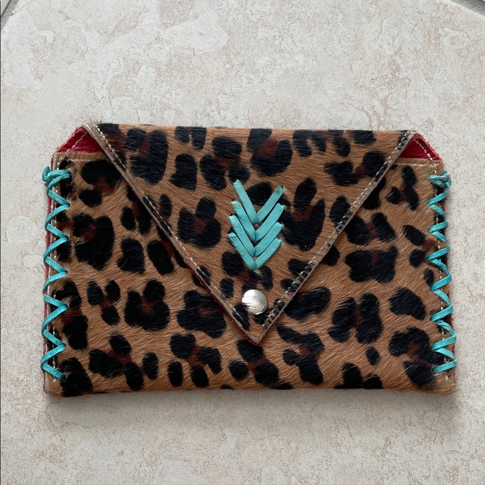 New Leopard Print Clutch with Turquoise Accents